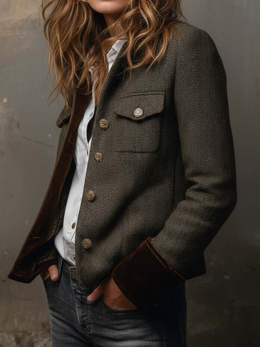 Blazer vintage à chevrons et détails contrastés Honorine