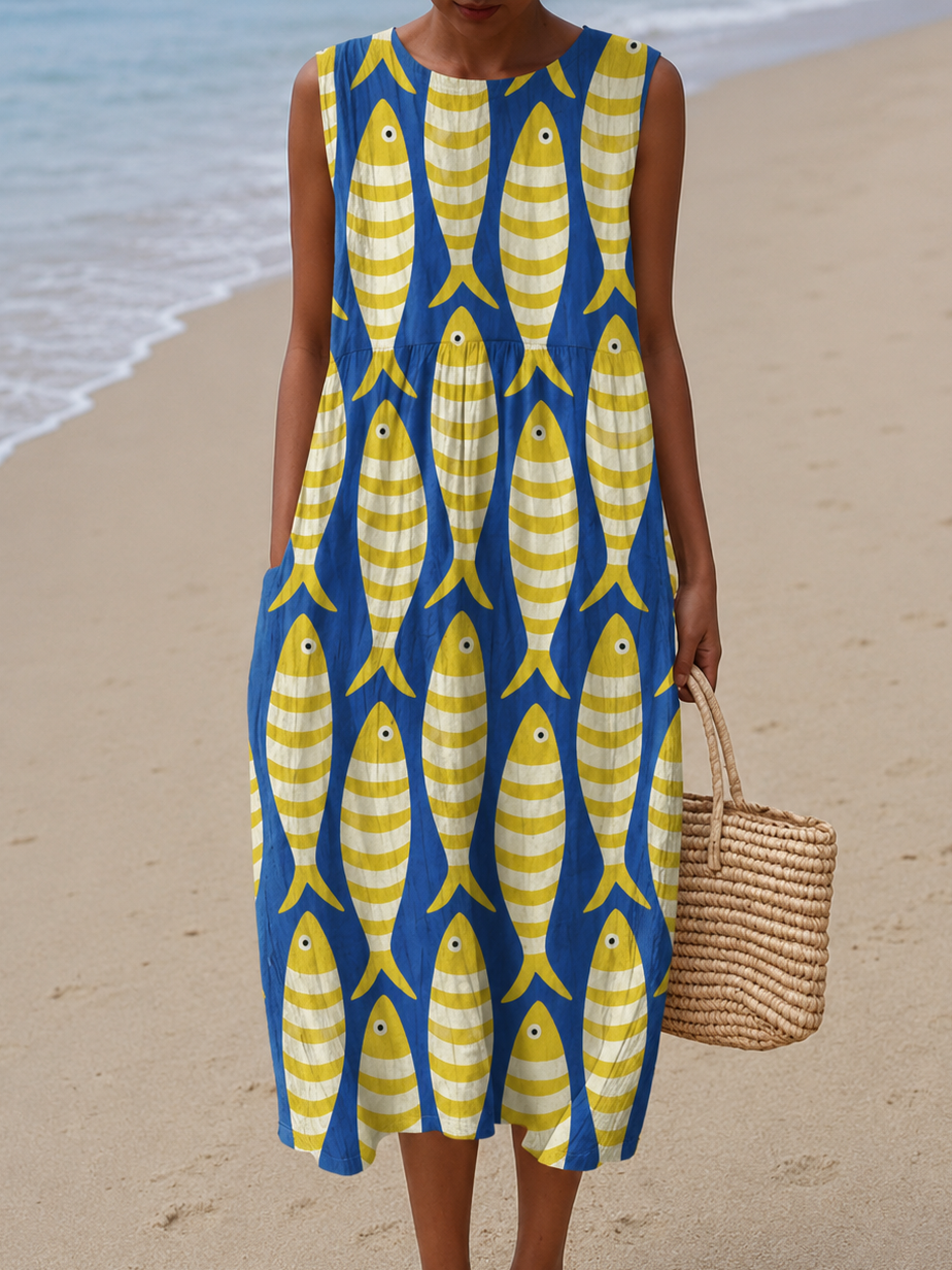 Coraline Beach | Robe Midi Sans manches à imprimé