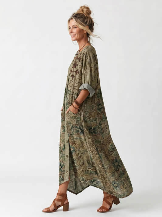 Aleta | Robe Midi Oversize Botonado Brodé à poches