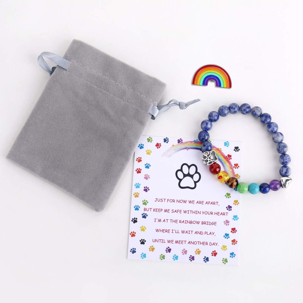 Bracelet commémoratif Rainbow Bridge – Perles 7 Chakras Cadeau pour la perte d'un animal de compagnie