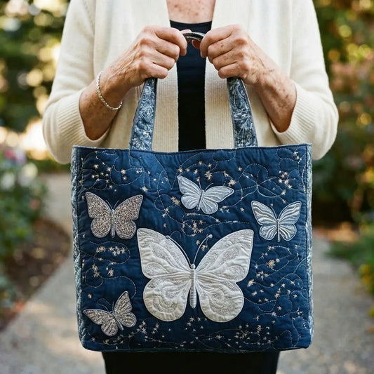 Sac fourre-tout matelassé - Papillons argentés