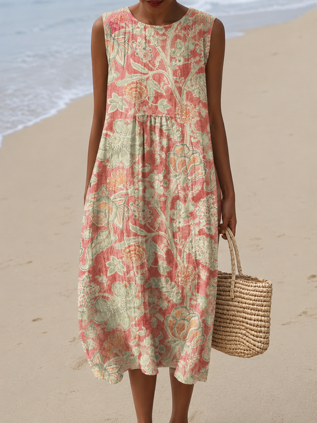 Carolyn | Robe Midi Sans manches Floraison