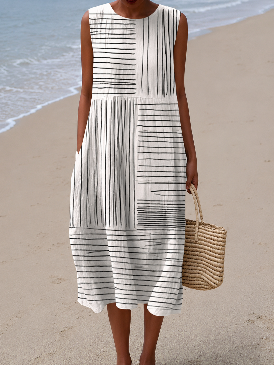Laurel | Robe Midi Sans manches à imprimé Lineal
