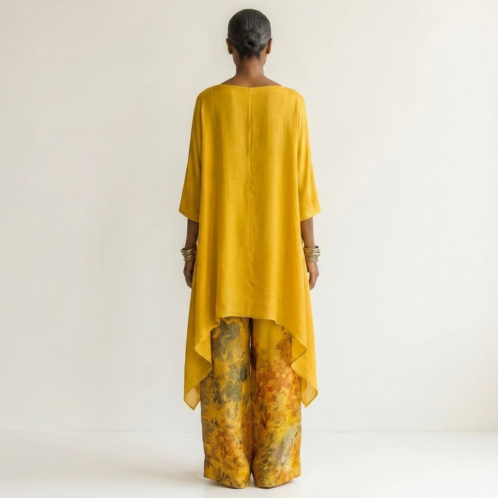 Avalyn | Ensemble de deux pièces en coton-soie à tunique asimétrica