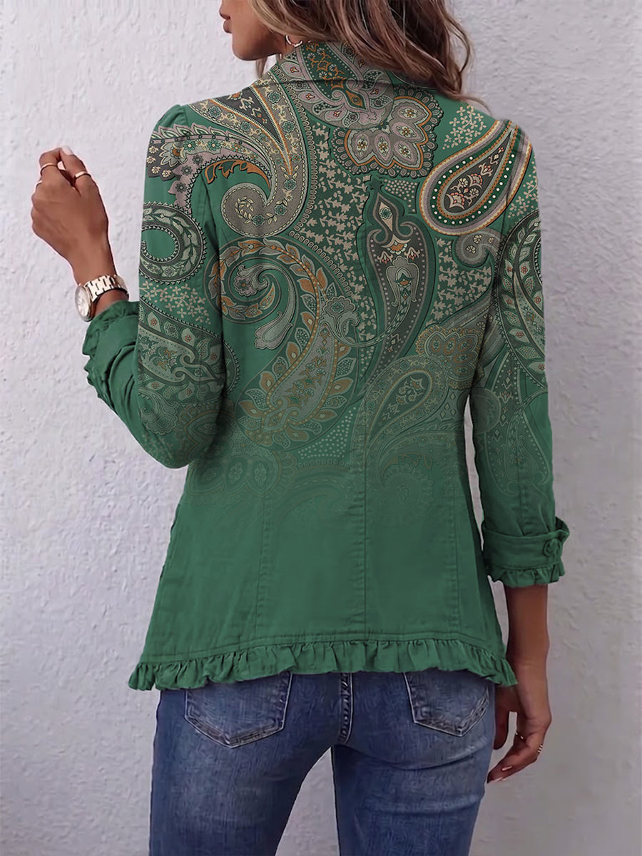 Veste verte à imprimé cachemire à volants Théodora