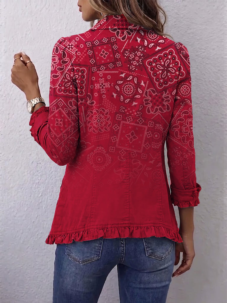 Gaia | Veste Paisley Dégradée Rouge avec Volants