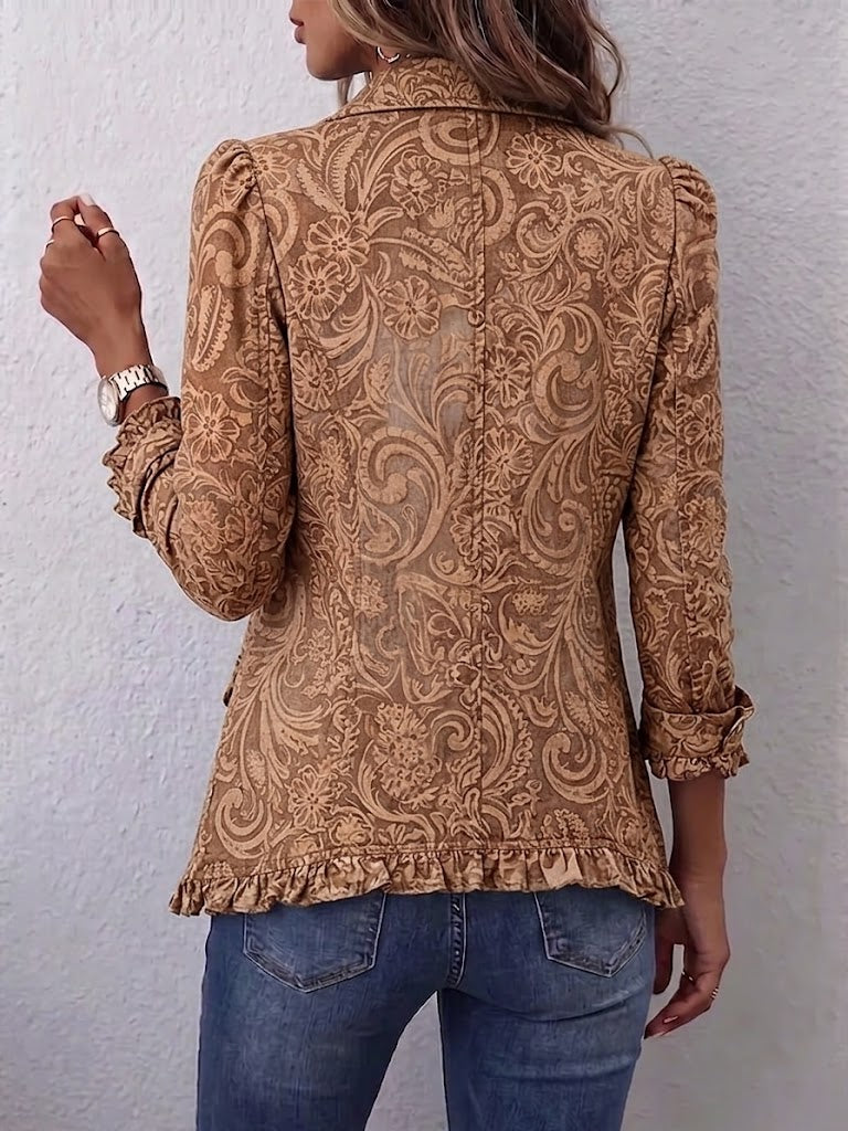 Noemi | Veste Bohémienne Fleurie Vintage Marron avec Volants