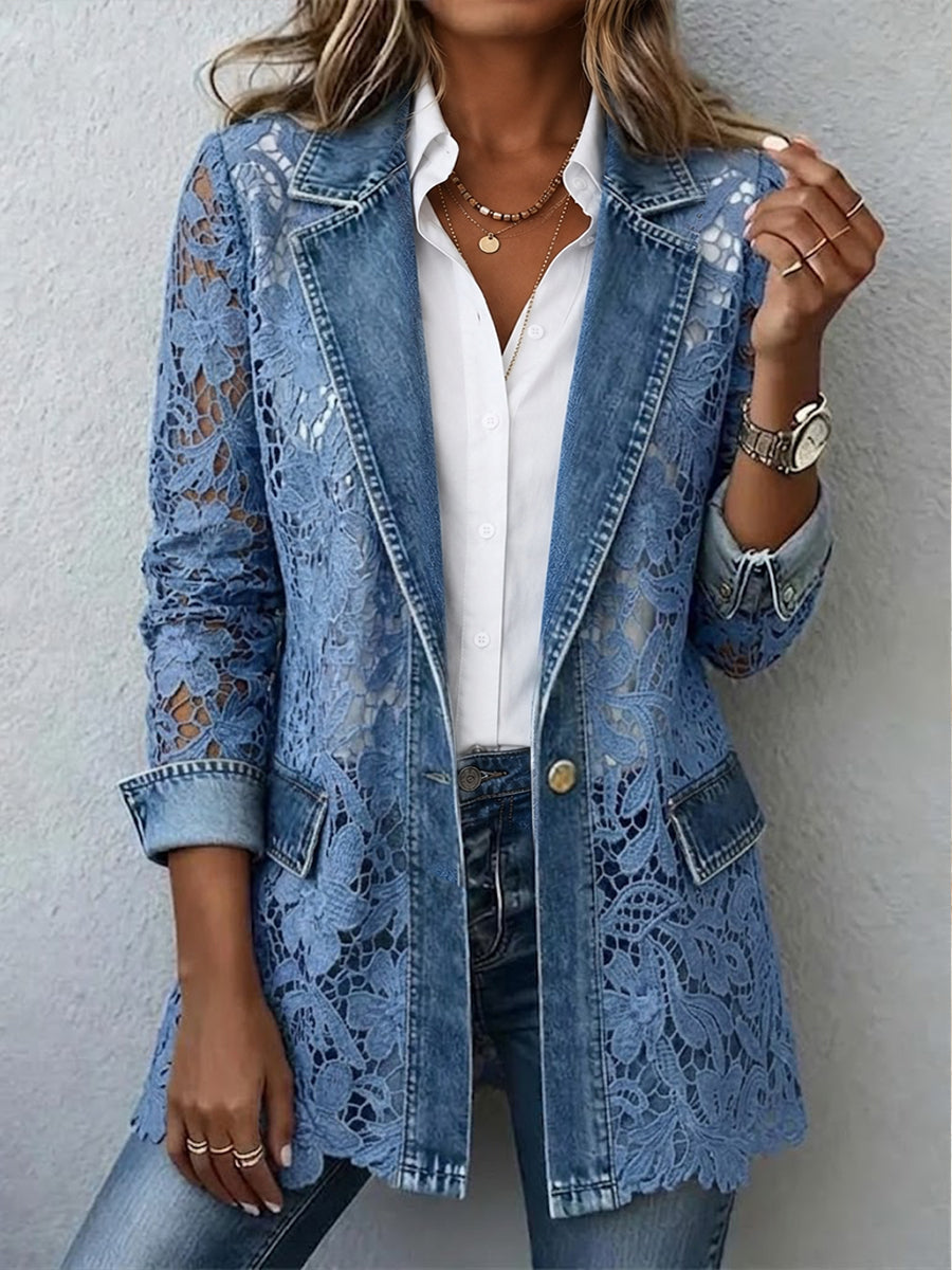 Blazer en jean à dentelle florale Juliette