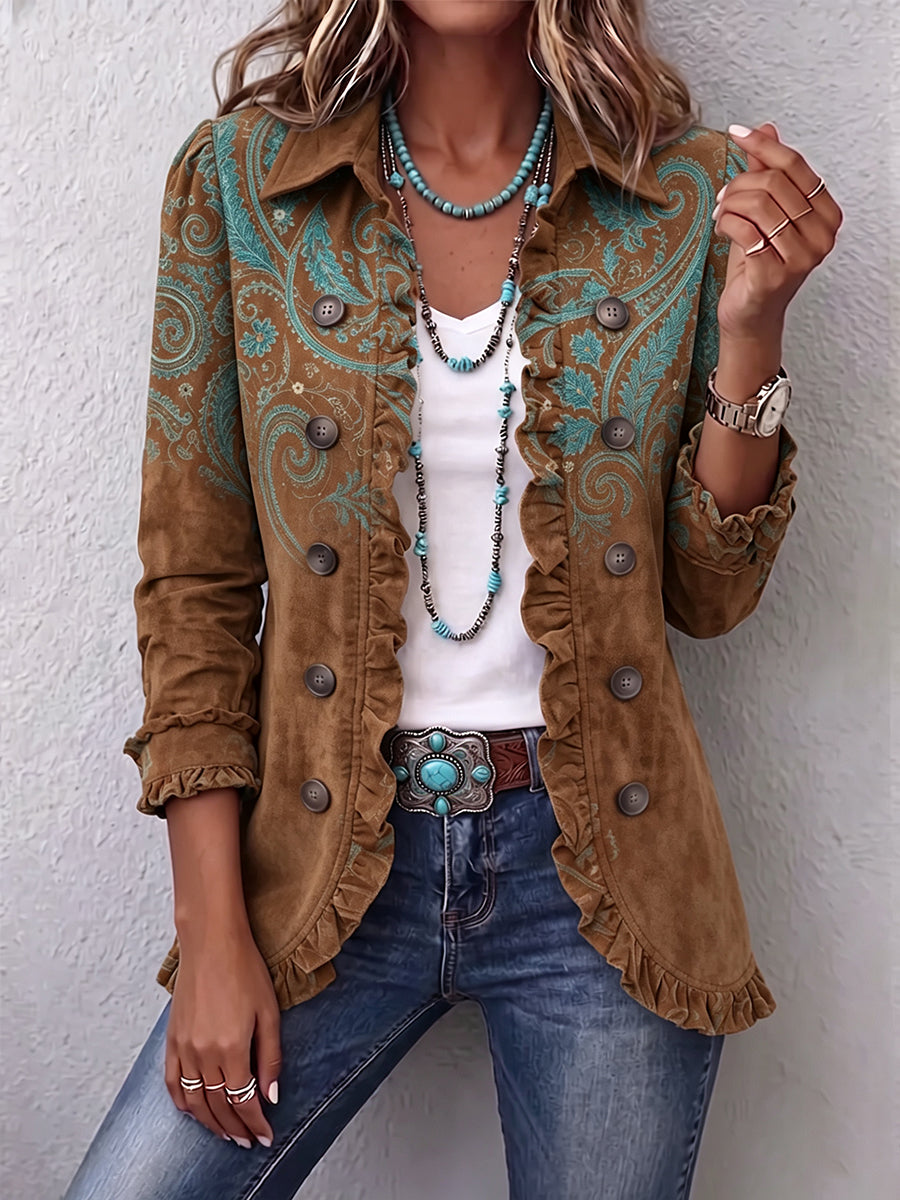 Severina | Veste Paisley Marron avec Volants