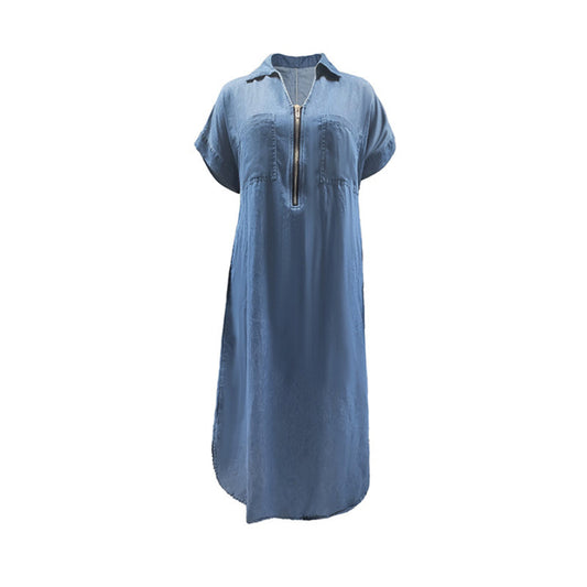 👗👖 Robe maxi en denim à col en V et fermeture éclair