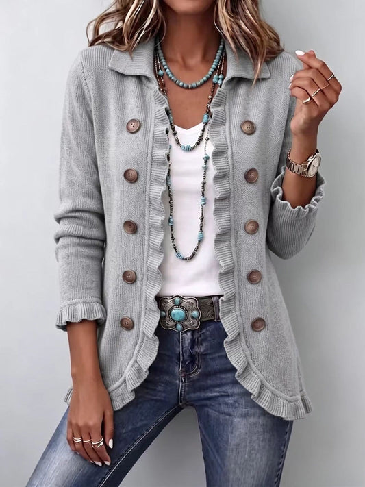 Veste en maille gris chiné à volants Odette