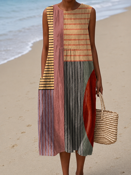 Vera | Robe Midi Sans manches à Blocs de couleur