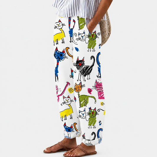 Pantalon Confortables Gatos Felices