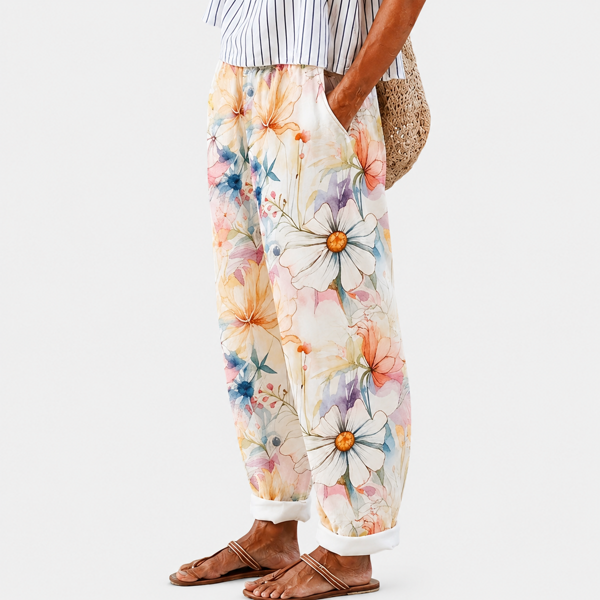 Pantalon Confort à fleurs Pastel