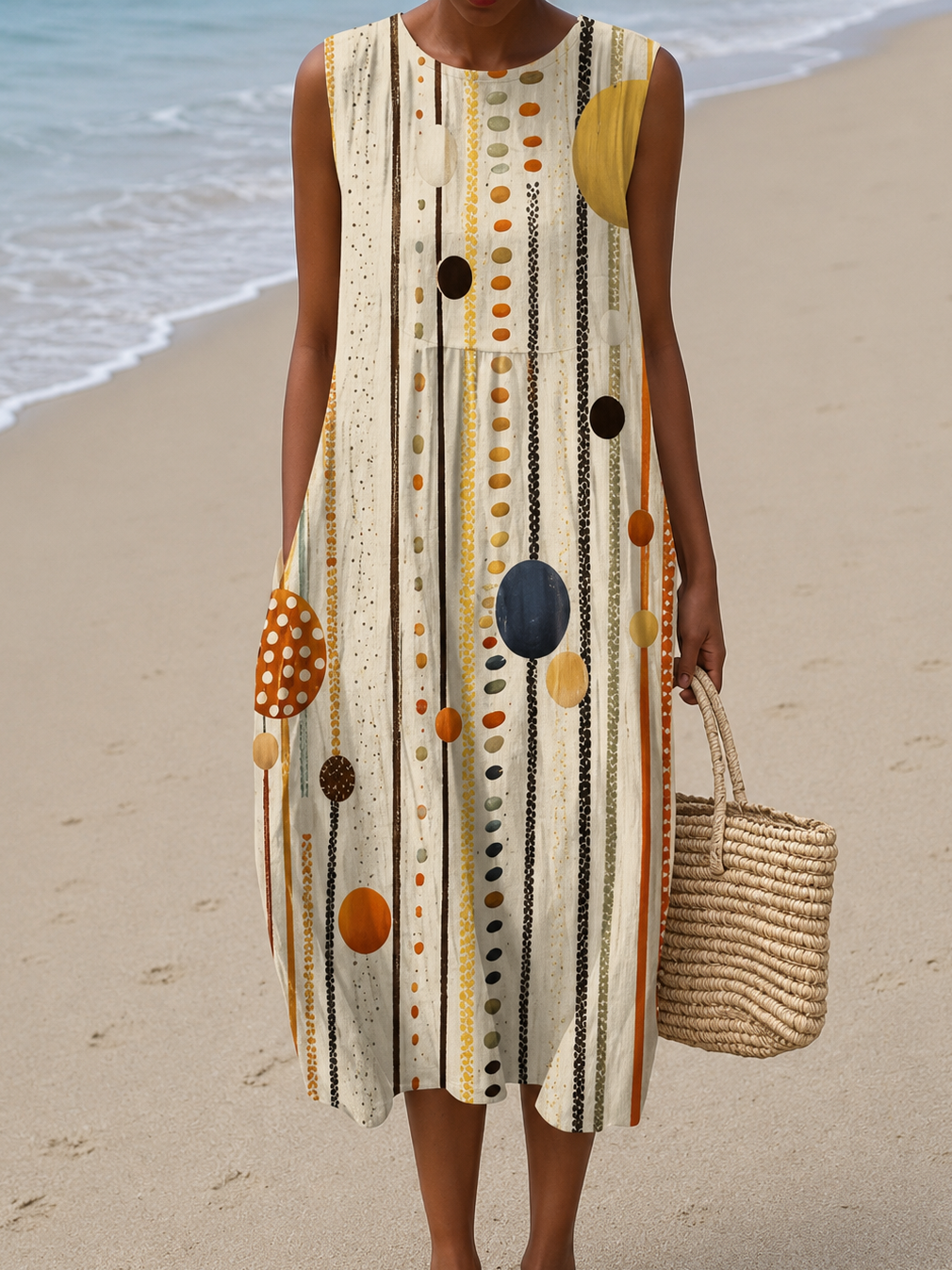 Rosalie | Robe Midi Sans manches à Imprimé artistique