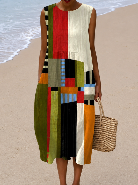 Maude | Robe Midi Sans manches de Blocs de couleur