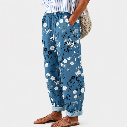 Pantalon Relax Bleus Fleuris