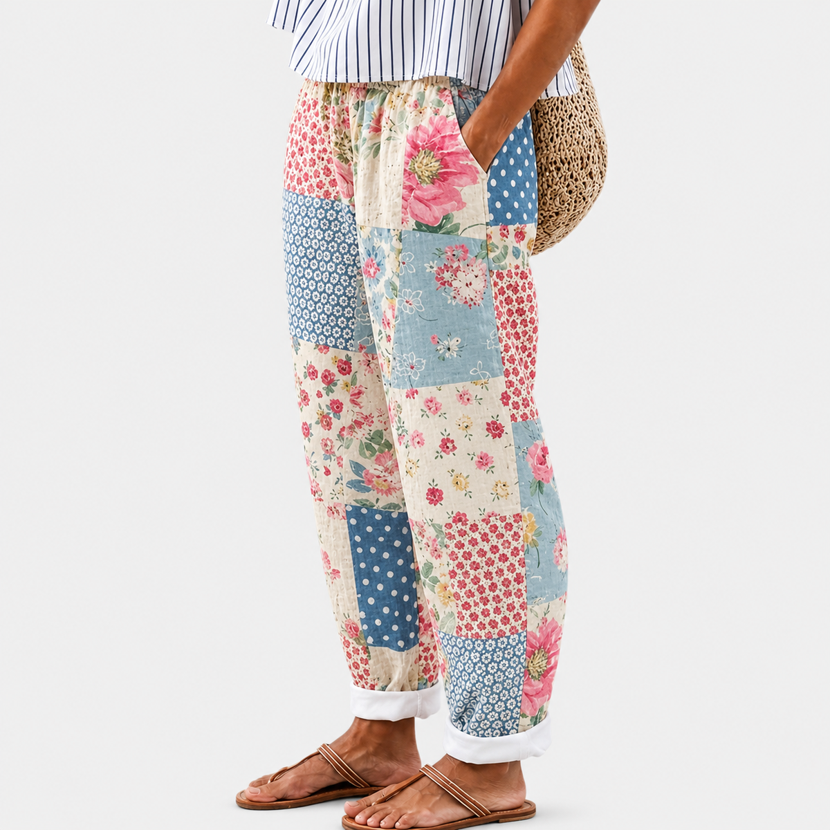 Pantalon Confortables Vintage Patchwork