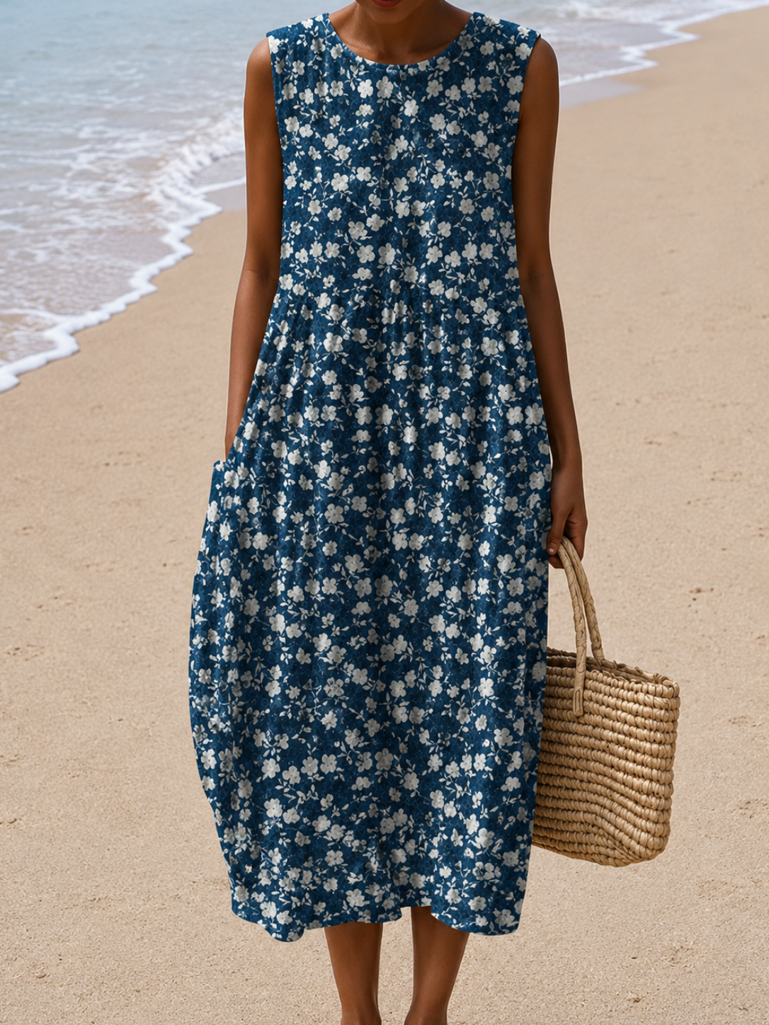 Amara | Robe Midi Sans manches Fleuri