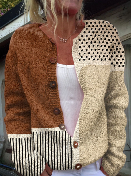 Margery | Cardigan à Boutons et Motif Coloré
