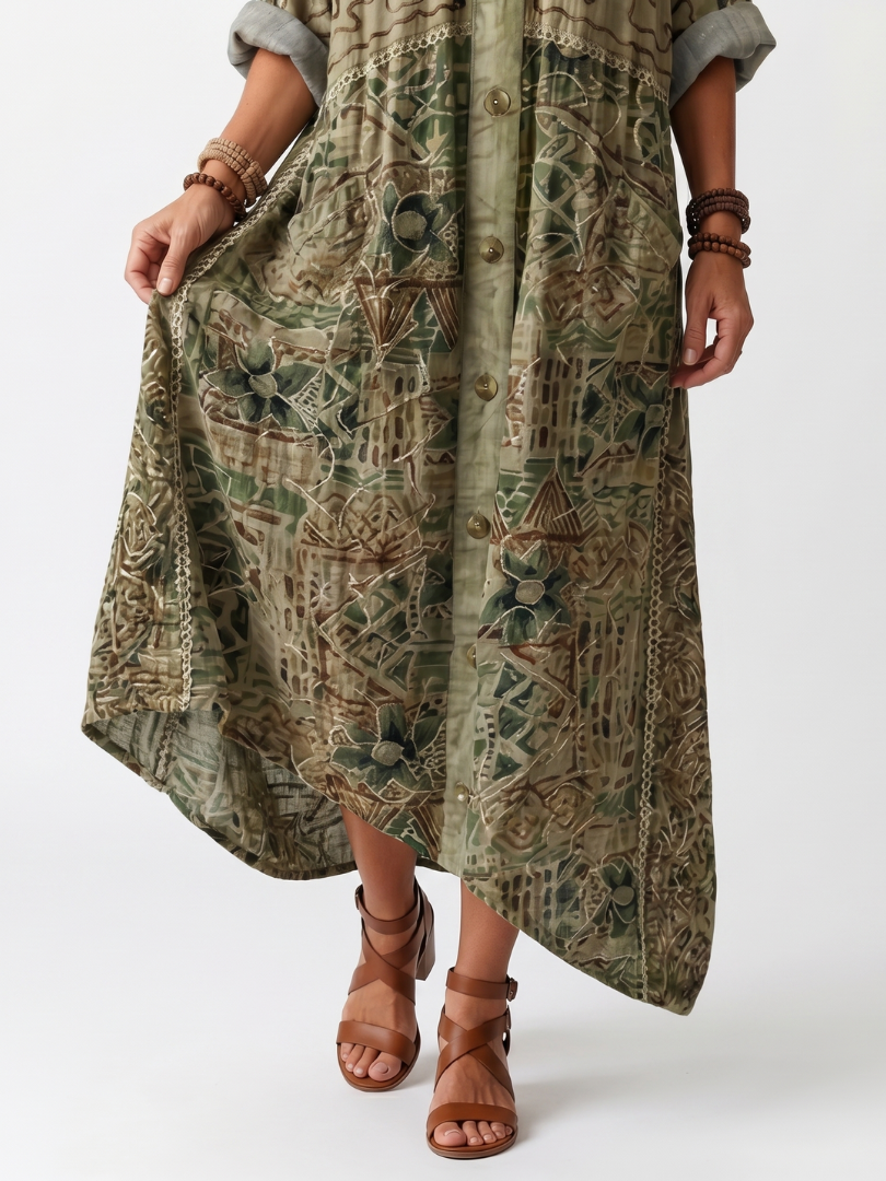 Aleta | Robe Midi Oversize Botonado Brodé à poches