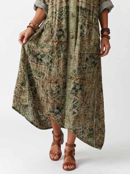 Aleta | Robe Midi Oversize Botonado Brodé à poches