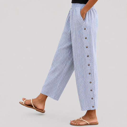 Linaya - Pantalon à rayures à boutons
