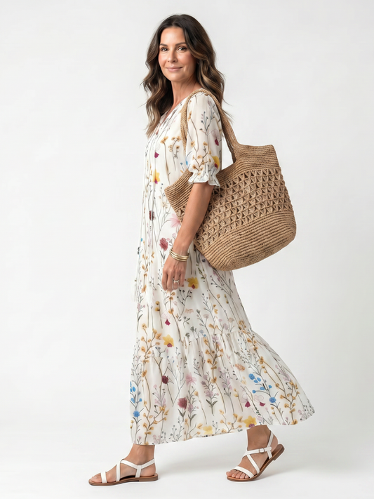 Sylvie | Robe Midi noué de Imprimé Botanique