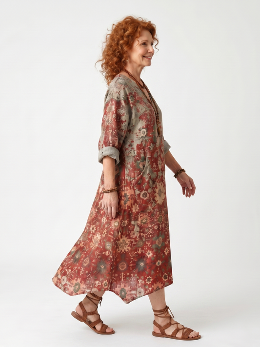Azafrán | Robe Midi Décontracté à imprimé Mixto et Poches