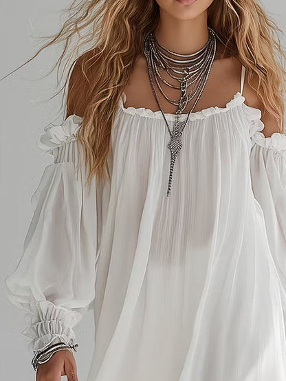 Robe Court Flottant de Estilo Bohème à Épaules Dénudés