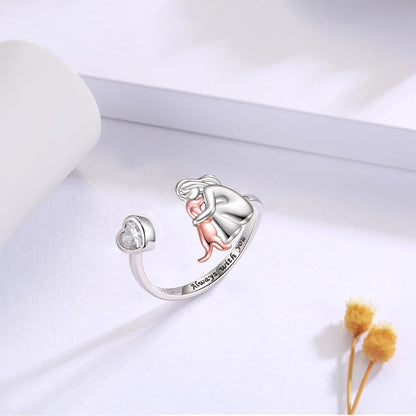 Bague ajustable pour chien en argent sterling 925 – « Toujours dans mon cœur » avec zircone