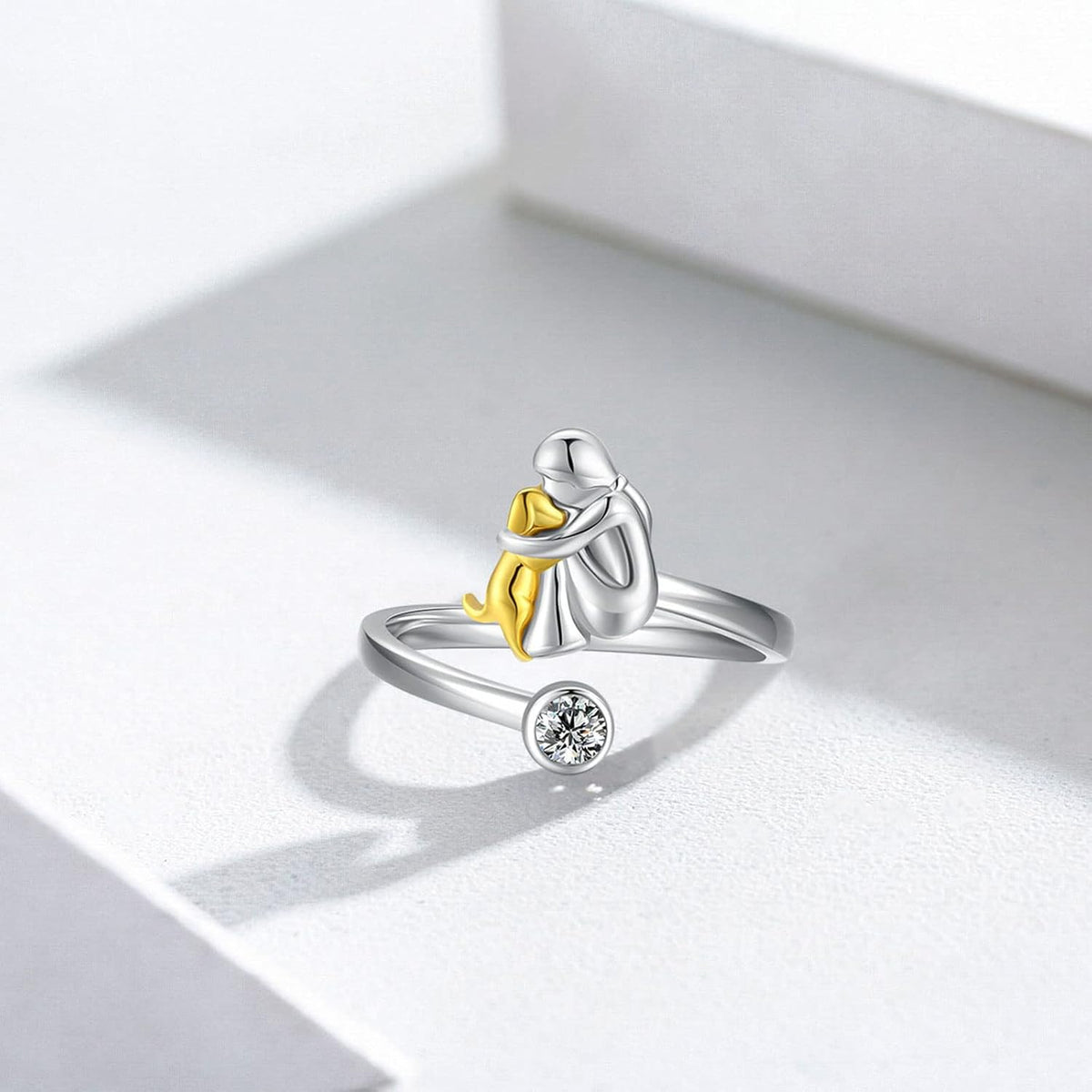 Bague réglable pour chien en argent sterling 925 avec zircone – Faite à la main