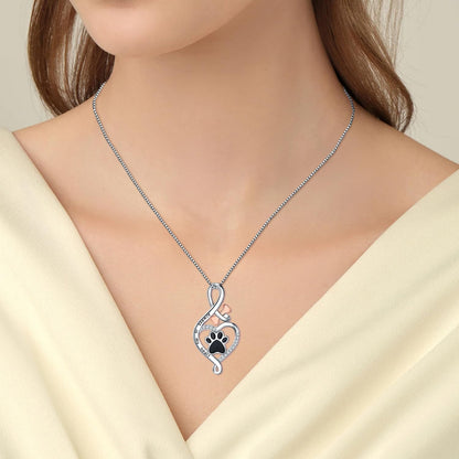 Collier Patte de Chien Chanceuse avec Cœur, Os et Infini – Pendentif « Toujours dans Mon Cœur »