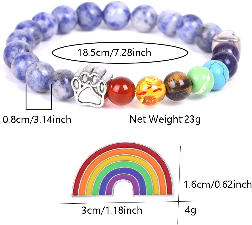 Bracelet commémoratif Rainbow Bridge – Perles 7 Chakras Cadeau pour la perte d'un animal de compagnie