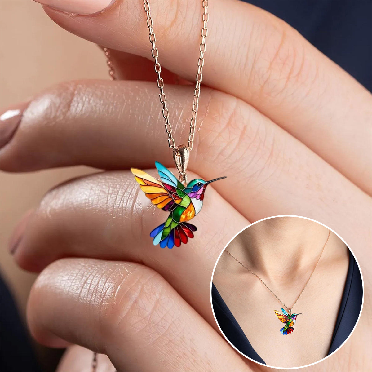 Collier Colibri arc-en-ciel