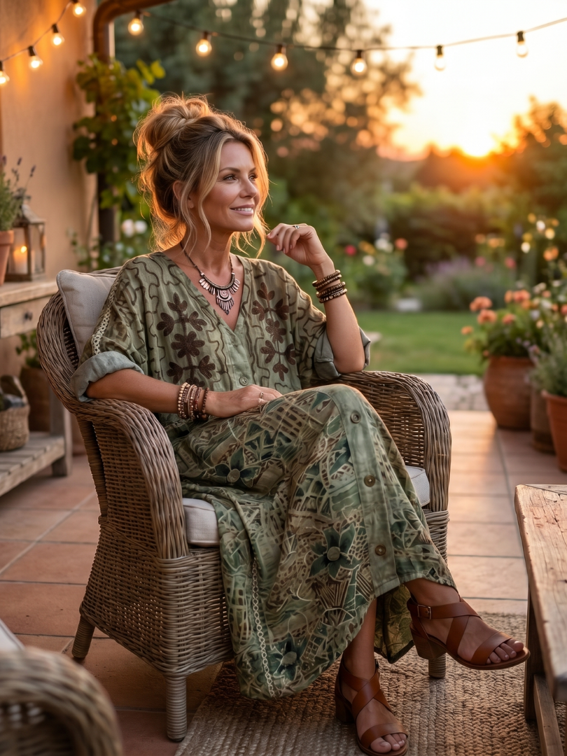 Aleta | Robe Midi Oversize Botonado Brodé à poches