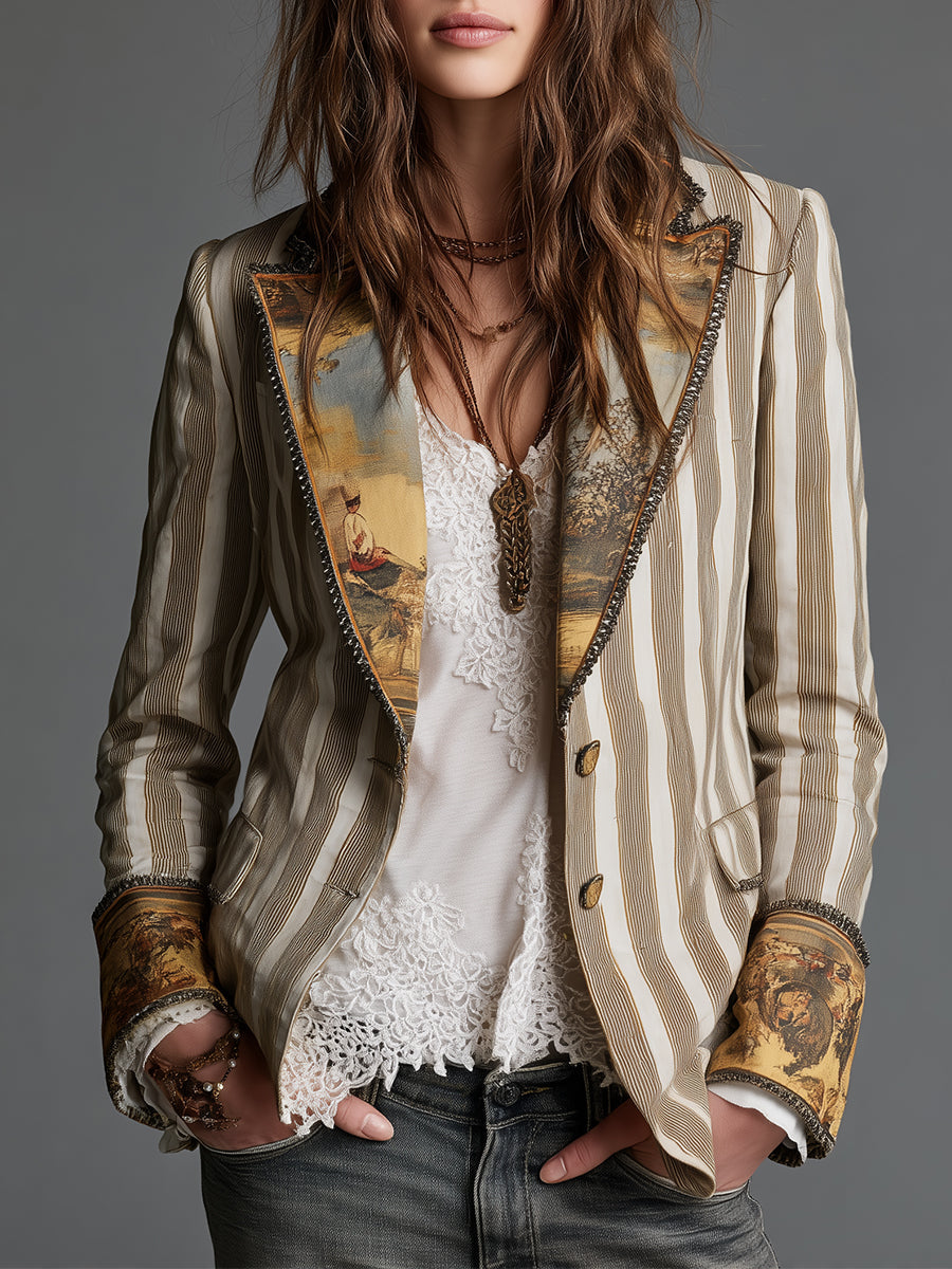 Claire | Blazer Rayé au Style Artistique