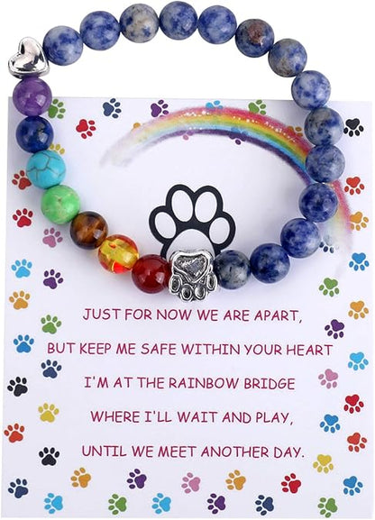 Bracelet commémoratif Rainbow Bridge – Perles 7 Chakras Cadeau pour la perte d'un animal de compagnie