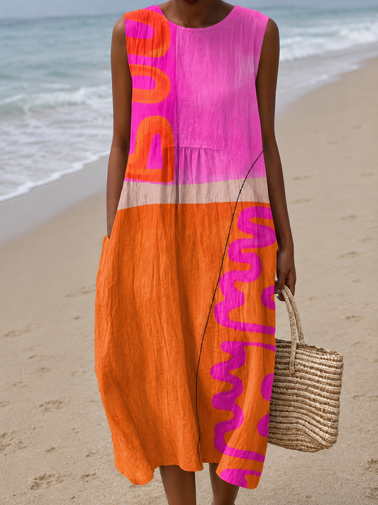 Tamsin | Robe Midi Sans manches en Blocs de couleur