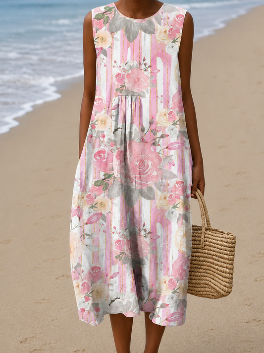 Lois | Robe Midi Fleuri Sans manches Breezy