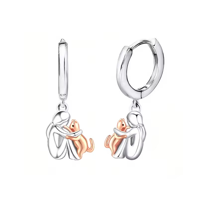 Collier Pendentif Câlin de Chat avec Boucles d'Oreilles Assorties en Cadeau – Offre à Durée Limitée