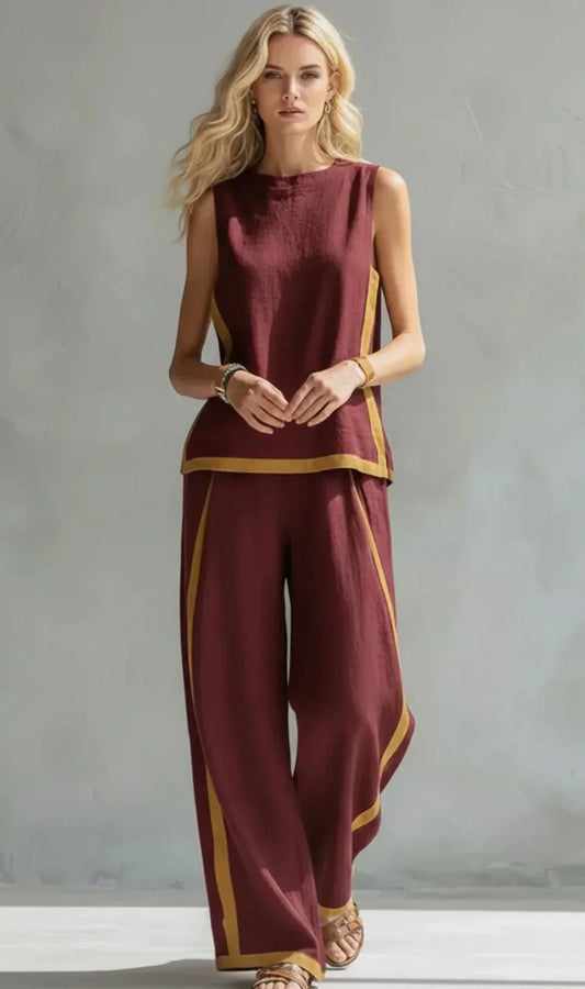 Ursula | Ensemble de chaleco et pantalon chic à acabados bicolores