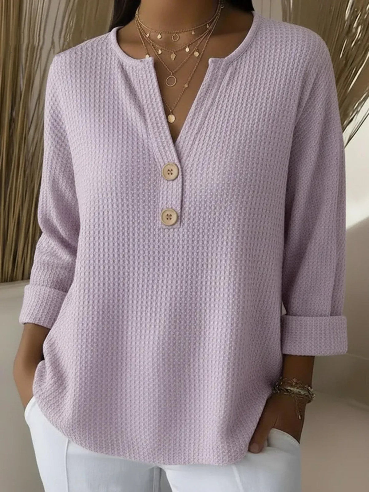 Lucia | T-shirt Henley à Texture avec Boutons