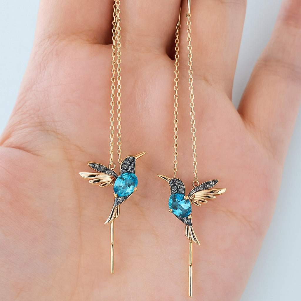 Boucles d'oreilles Colibri en émail et oxydes de zirconium