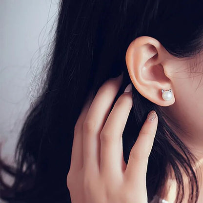 Boucles d’oreilles Chat et perle