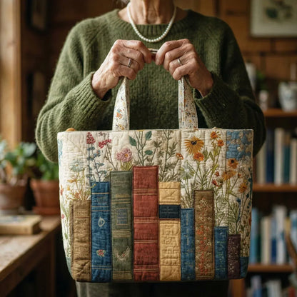 Sac cabas matelassé - Livres et fleurs sauvages