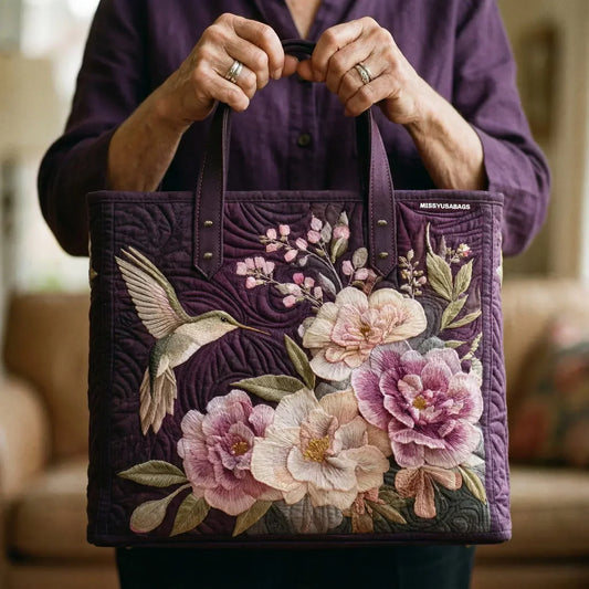 Sac fourre-tout matelassé - Colibri et fleurs roses