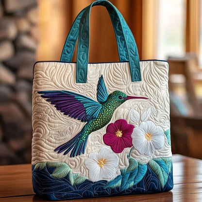 Sac cabas matelassé - Colibri et fleurs blanches