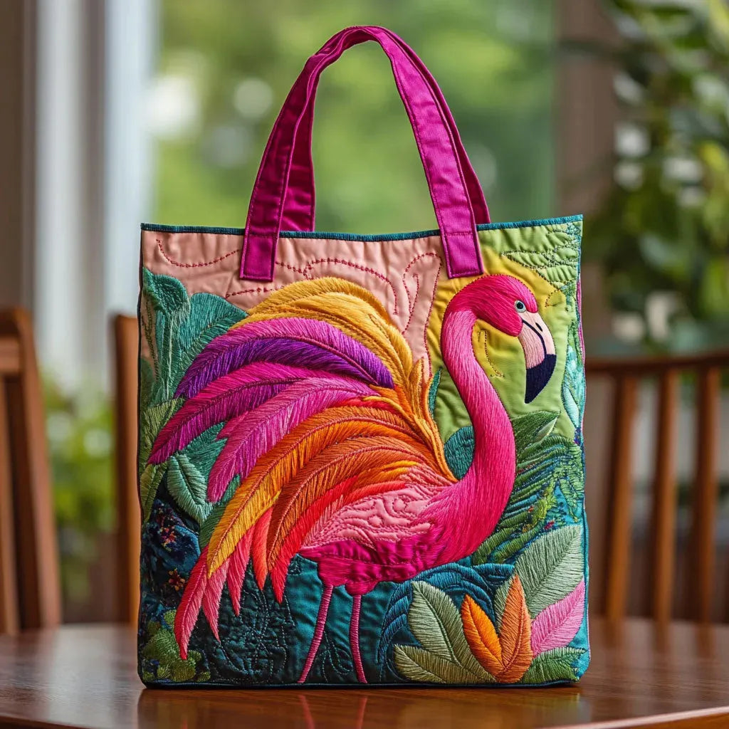 Sac cabas matelassé - flamant rose arc-en-ciel