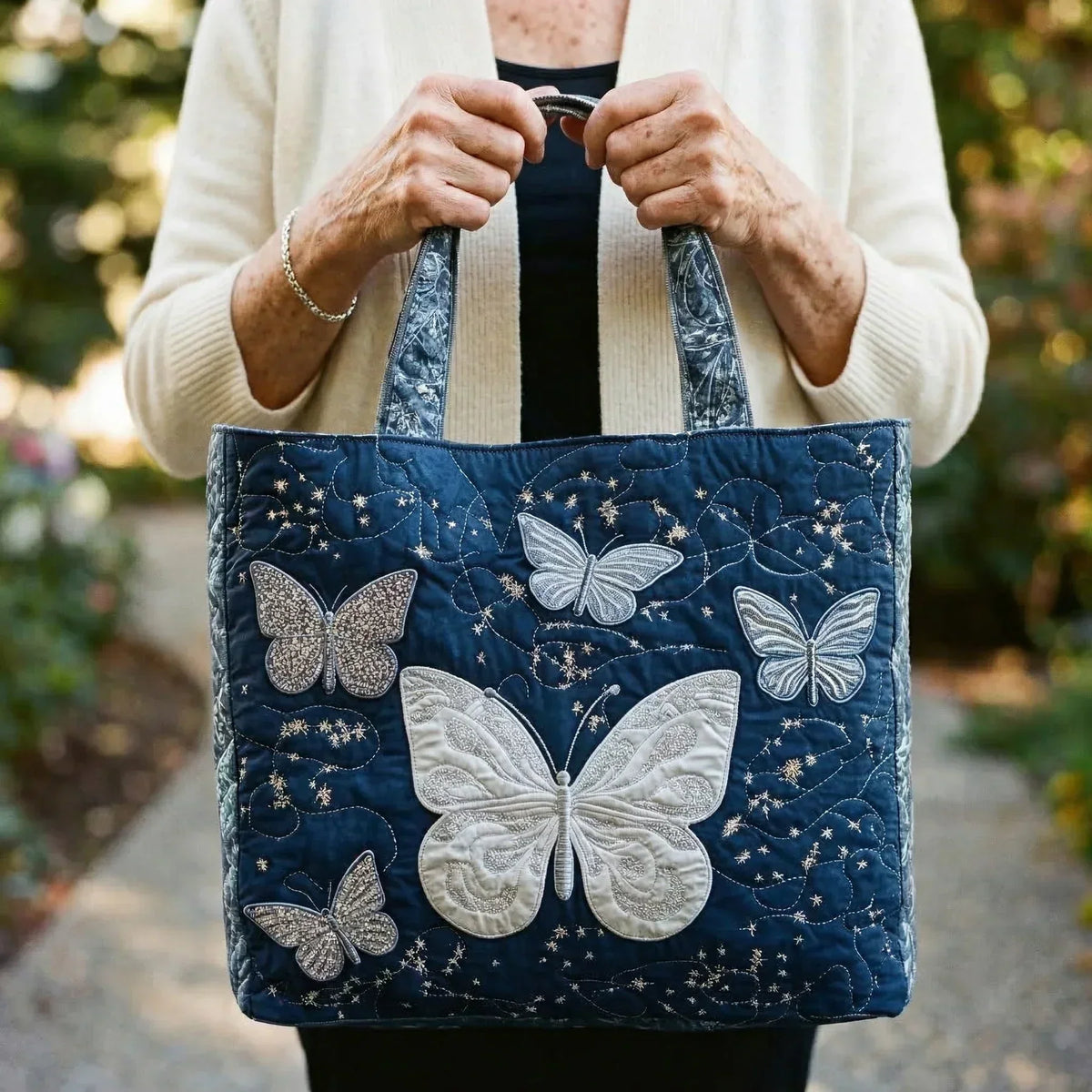 Sac fourre-tout matelassé - Papillons argentés